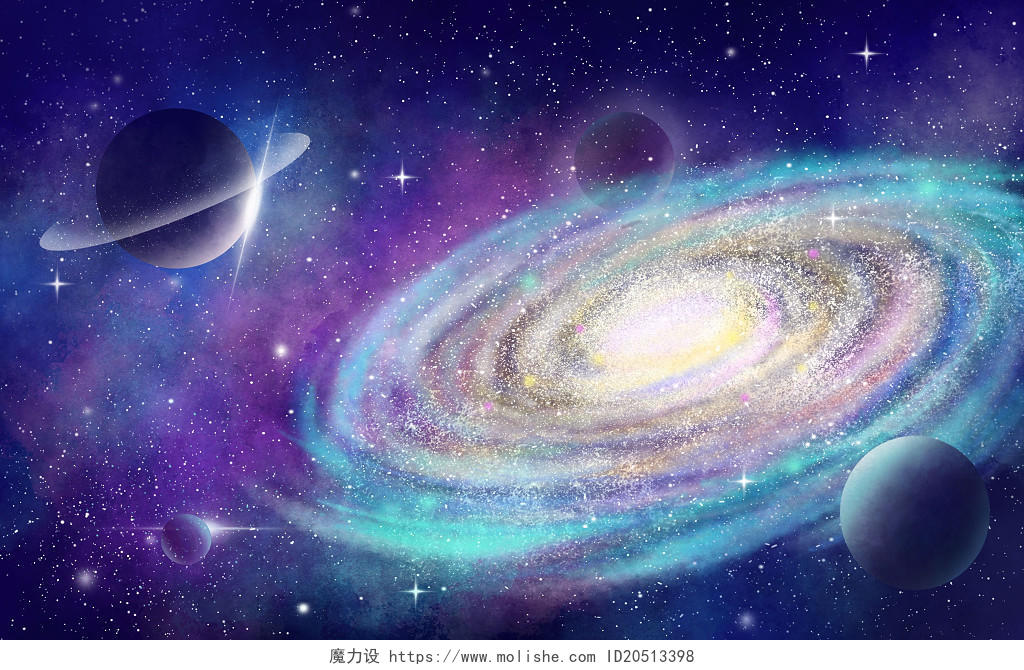 唯美宇宙插画星空星系银河背景手绘星球深邃太空梦幻星河